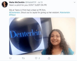 Malia Tweet about Denterlein PR firm