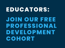 Blue background with words: