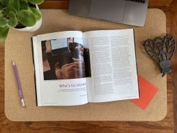 Aerial view of the Writing through the Distance magazine lying open on a desk