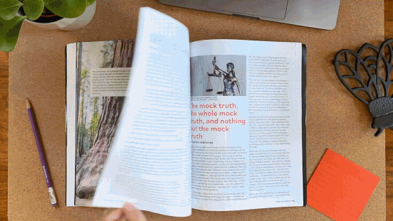 timelapse of person flipping through the Writing through the Distance magazine