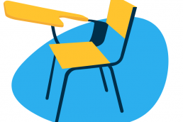 graphic of yellow school desk on a blue background