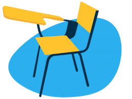 graphic of yellow school desk on a blue background